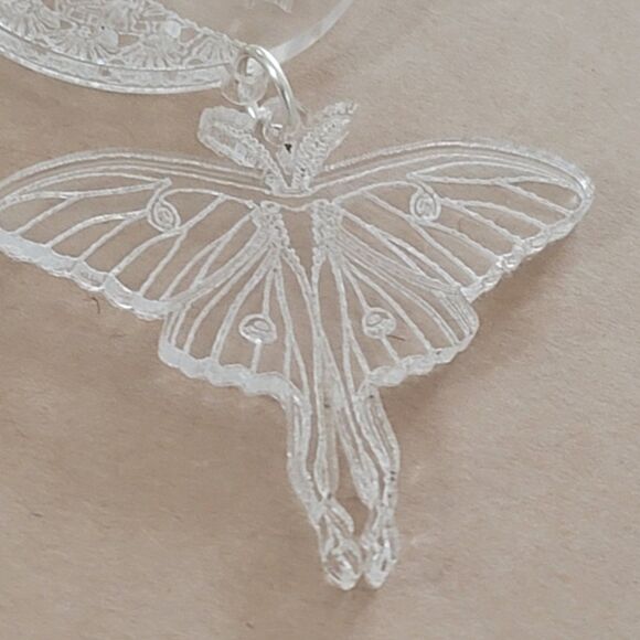 Clear Acrylic Luna Moth and Moon Phase Earrings - Picture 5 of 7